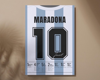 Maradona 10 Argentina Jersey Back Career Stats Print | Minimalist Football Wall Art |Digital Download