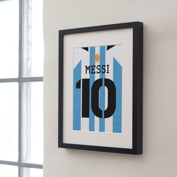 Custom Football Wall Art | Argentina Jersey | Lionel Messi Jersey Art |Digital design | Minimalist | Soccer Gift