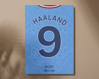 Haaland M City Retro Football Shirt Poster (PNG, PDF)