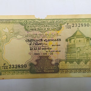Sri Lanka 10 Rupees 1990 | Temple of the Tooth in Kandy | World Banknotes | Rare Old Banknotes | Sri Lanka | Free Shipping