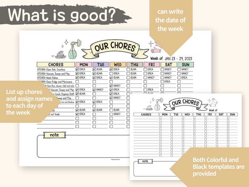 Roommate Chore Chart, Editable, Couples, Family, Teen, College Chore