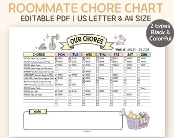 chore chart husband and wife Roommate Chore Chart, Editable, Couples, Family, Teen, College Chore List Form, Cute Design, Daily Cleaning Plan Printable PDF