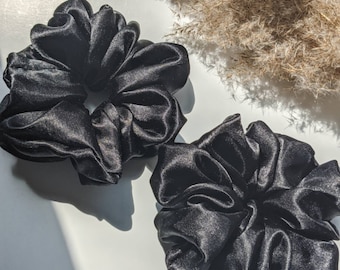 Black satin hair scrunchie, silk scrunchie, stocking stuffer, Christmas gift, hair accessories, bridal party, bridesmaid gift, holidays, min