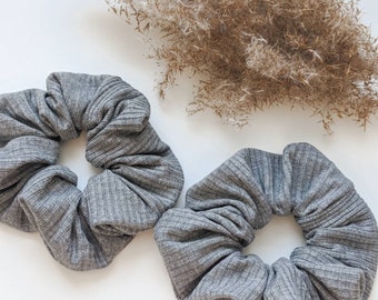 Knit scrunchie, grey scrunchie, hair accessories, hair tie, scrunchy, athleisure, minimal, ribbed, bamboo, gift, Mother's Day, soft