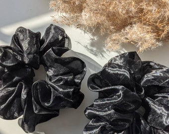 Chouchou XL en organza noir, élastiques pour cheveux, cadeau minimaliste