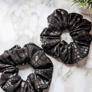 Leather scrunchie, hair accessories, leather look, gift for her, black accessories, bachelorette, gift idea, animal print, Easter