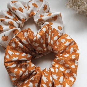 Halloween print hair scrunchies, pumpkin scrunchie, hair accessories, Halloween accessories, ghost print, candy corn print image 2