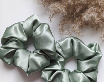 Sage green silk hair scrunchie, hair accessories, matcha accessories, satin scrunchie, sage accessories