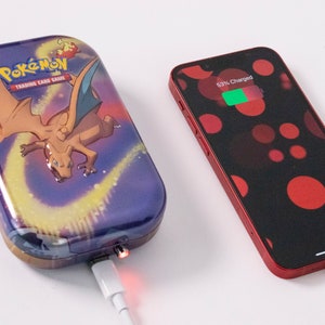 9300mAh Charizard Tin Power Bank | Power Bank, Phone Charger, Gifts for boys, Backup Power, 33 watt hours, travel gift