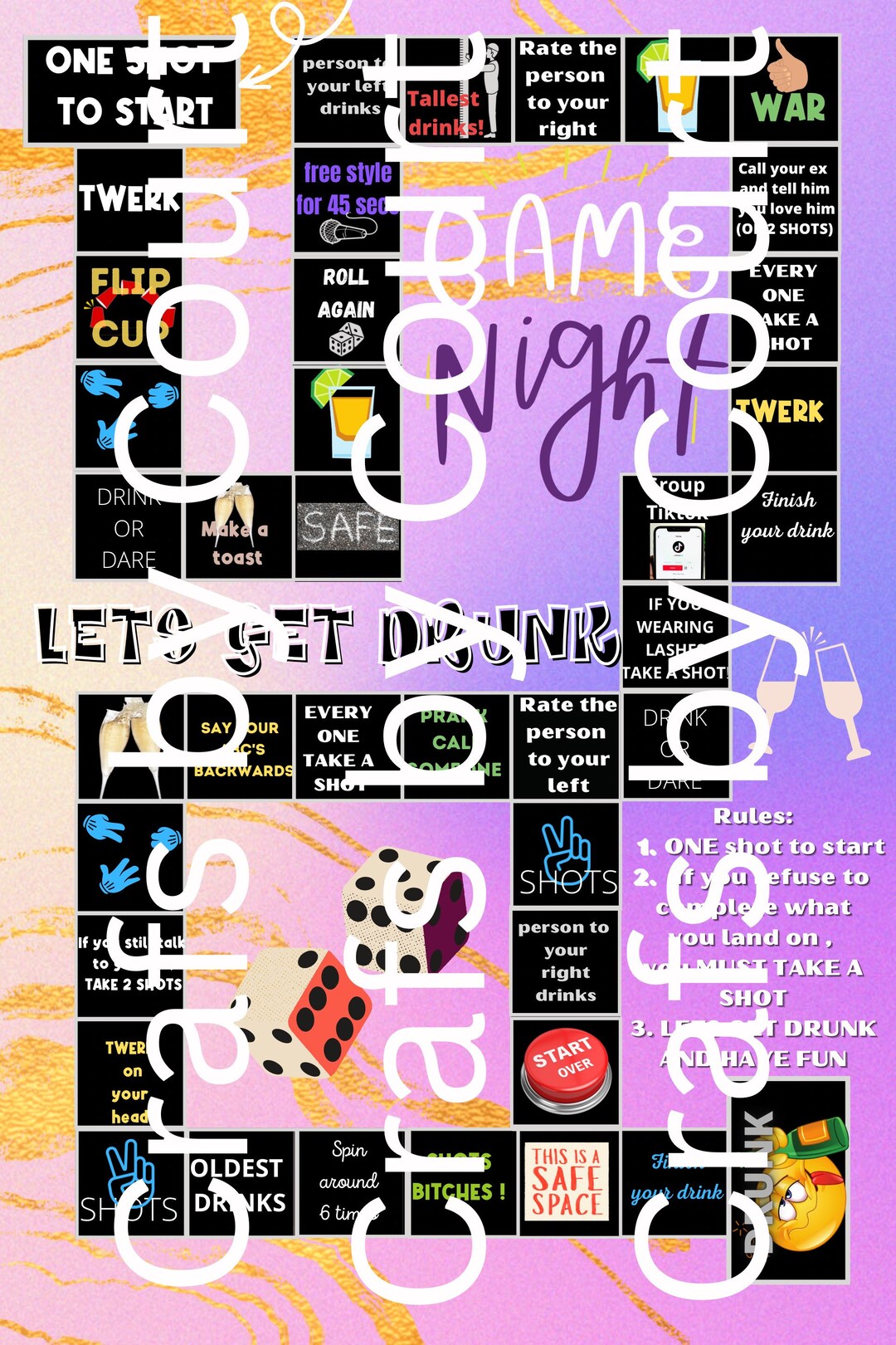 PHYSICAL Game Night Drinking Game Board , Friends , Adult Game - Etsy