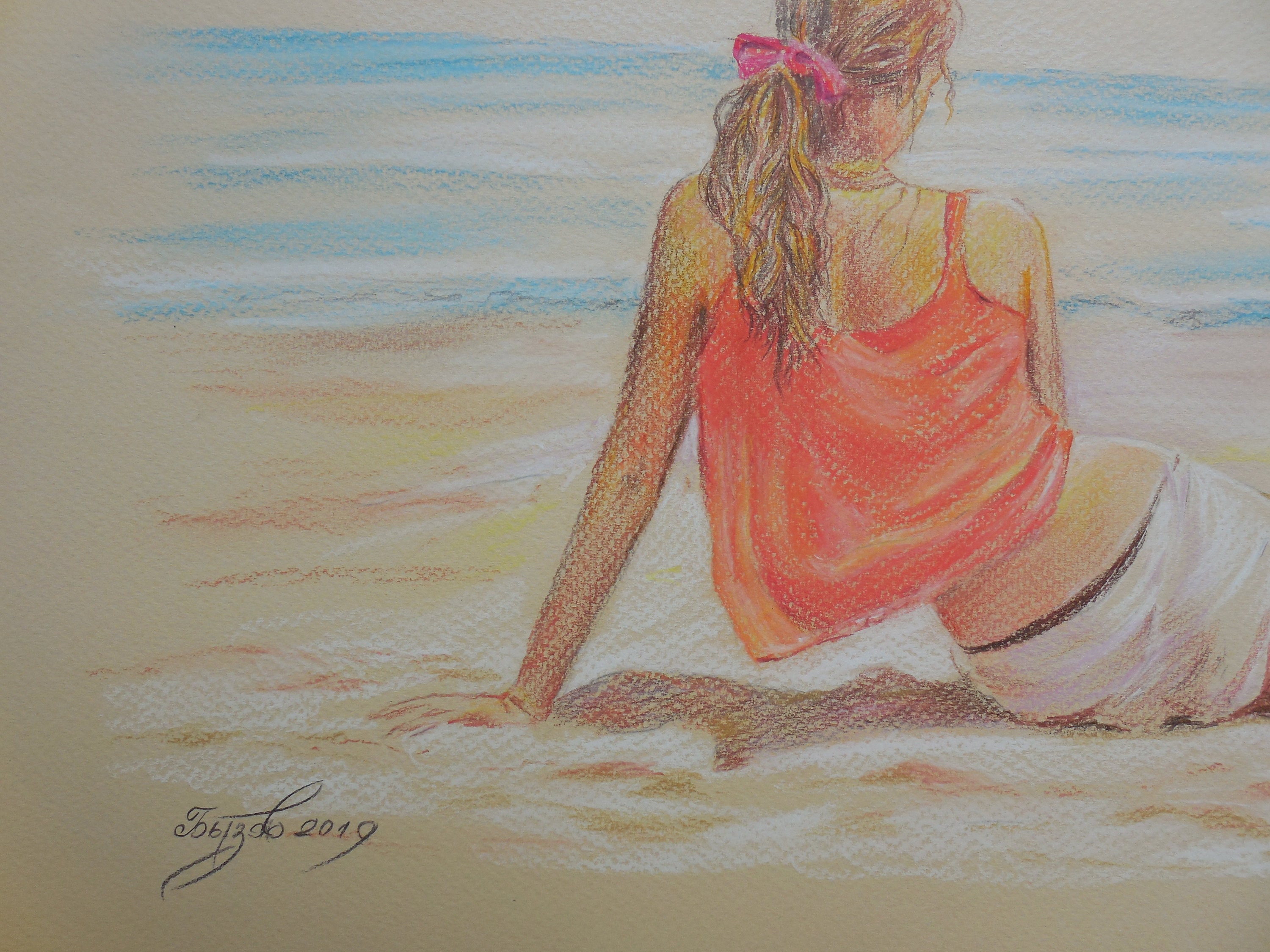Mädchen Meer Zeichnung Grafiken Bleistifte bunt rot | Etsy