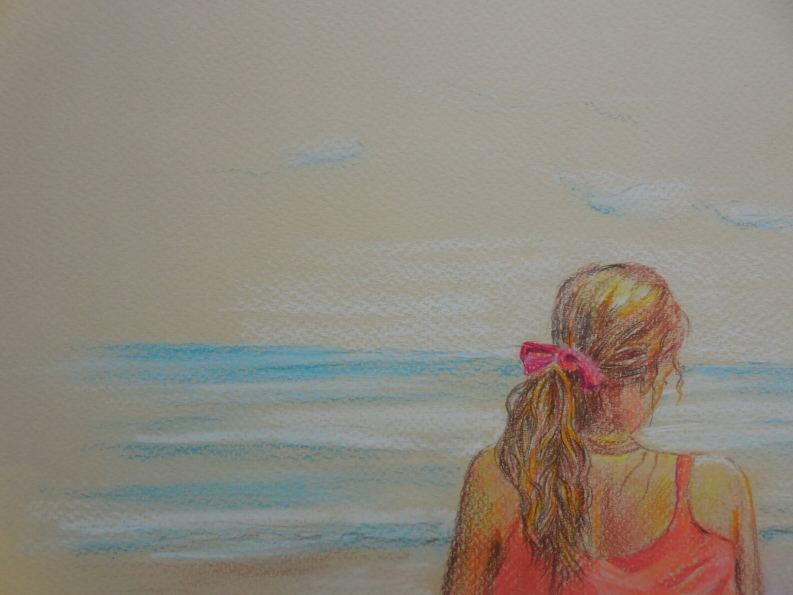 Mädchen Meer Zeichnung Grafiken Bleistifte bunt rot | Etsy