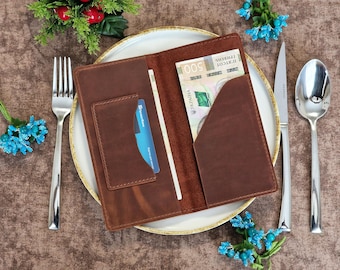 Leather Restaurant Check Presenter with Custom Logo – Crazy Horse Bill & Guest Check Holder | Personalized Server Book