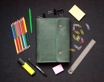A5 Leather Notebook Cover with Double Snap & Front Pocket – Personalized Bullet Journal Case | Leuchtturm1917/Moleskine A5, A5 case