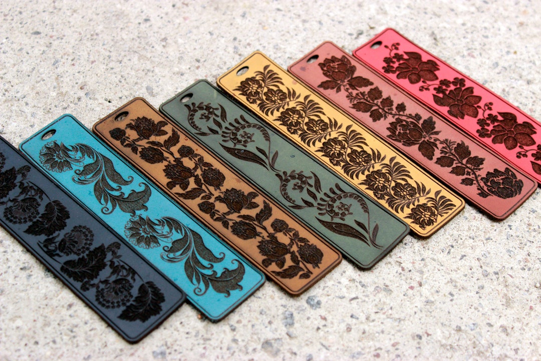 Personalized Leather Bookmark, Laser Engraved Floral Design - Etsy