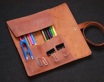 Artist roll,Leather pencil case - personalized gifts for artist, pen case roll, pencil roll, Leather paint brush roll,Gift ideas for artists