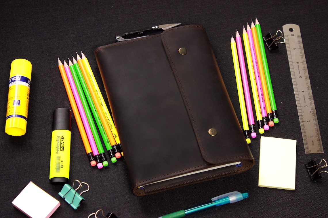 Leather A5 Notebook Cover With Pockets Personalized Artists Etsy