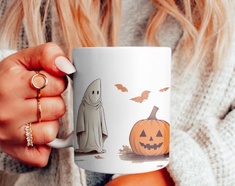 Ghost and Pumpkin Mug: Spooky Halloween Coffee Cup
