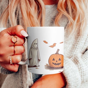 Ghost And Pumpkin Mug, Spooky Coffee Cup, Cute Halloween Mugs, Autumn Decor, Gift For Her, Cottage Cor, Pumpkin Spice, Housewarm Gifts