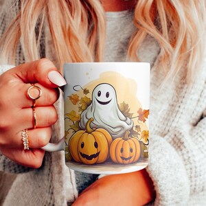 Halloween Coffee Mug, Cute Ghost Pumpkin, Fall Mugs, Autumn Decor, Cocoa, Cottage Cor, Housewarm Gifts For Her, Pumpkin Spice, Tea Cups