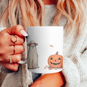 Happy Ghost Pumpkin Mug: Spooky Halloween Coffee Cup