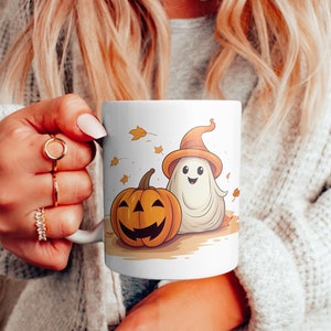 Ghost Pumpkin Mug, Halloween Coffee Mugs, Cute Fall Cup, Autumn Decor, Gift For Her, Housewarm Gifts, Cocoa, Cottage Cor, Pumpkin Spice
