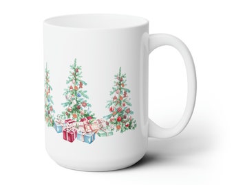 Classic Christmas Tree Mug, Boho Coffee Mugs, Holiday Decor, Three Trees, Gift