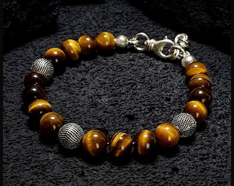 Original Brown Tiger's Eye Bracelet, Masculine Bracelet, Silver Bracelet for Men, Gift For Your Loved One, Handmade Gemstone Silver Bracelet