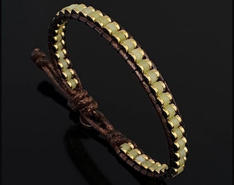 Lemon Jade Bracelet: Hematite Gemstone, Adjustable Cord Wristlet