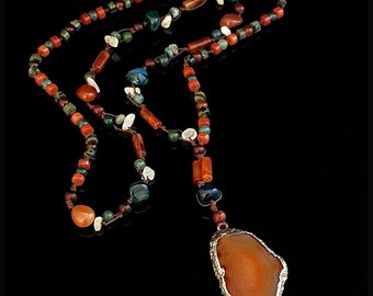Mixed Gemstone Bohemian Necklace with Agate Pendant, Special Design Jewelry for Men and Women, Mother's Day Gifts, Gifts for Men and Women