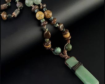 Handmade Green Aventurine Pendant Necklace: Mixed Gemstone Bohemian Jewelry