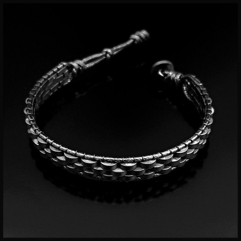 Matte Black Hematite Bracelet Wickerwork Style Handmade Etsy