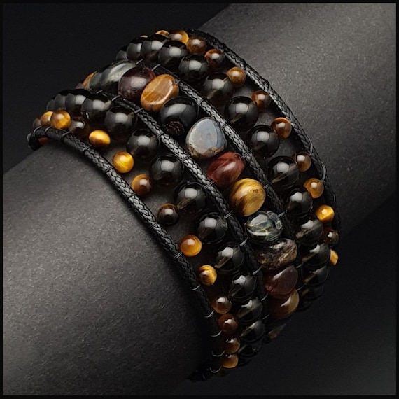 Smoky Quartz, Tiger's Eye and Pietersite Beaded Ethnic Bracelet