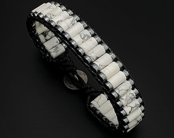 Handmade Howlite and Hematite Gemstone Bracelet: Adjustable Bracelet for Men