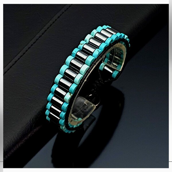 Bracciale turchese maschile, pietra preziosa ematite, bracciale di design unico, regalo per uomini, donne, regali di pensionamento, regalo dello sposo, bracciale blu