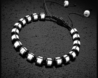 White Howlite Macrame Bracelet: Hematite Beaded Gemstone Jewelry