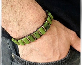 Handgefertigtes Armband aus Jade und Hämatit: Natürlicher Edelstein Männer Schmuck