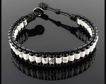 Handmade Howlite & Hematite Beaded Bracelet: Natural Stone Wristlet