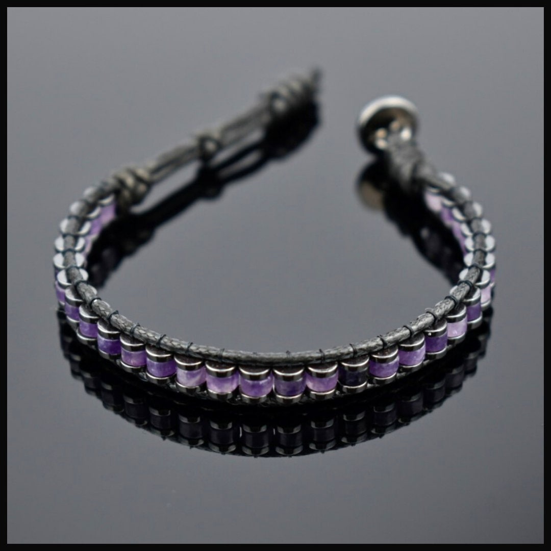 Amethyst Hematite Bracelet: Slim Gemstone Wristlet