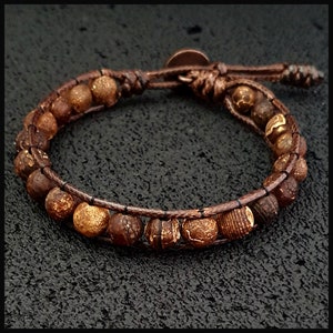 Tibetan Agate Beaded Bracelet: Ethnic Brown Gemstone Wristlet