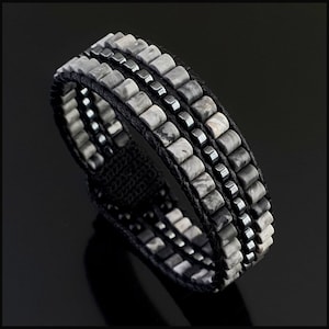 Grauer Jaspis Armband mit Hämatit, Edelstein Armband, Männer Schmuck, Jaspis Schmuck für Männer, Geschenk für Männer