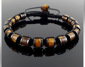 Natural Tiger's Eye Macrame Bracelet  with Hematite, Design Bracelet, Gift For Men, Gift For Women, Gift For Him, Gift For Her, Fall Jewelry