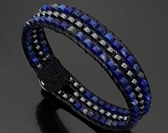Pulsera de lapislázuli con hematita: pulsera con cuentas de piedras preciosas