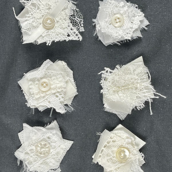 Lace Cluster Embellishments, White - Junk Journal, Scrapbooking, Collage, Layered Lace, Buttons, Ribbon, Journal and Craft Accessories