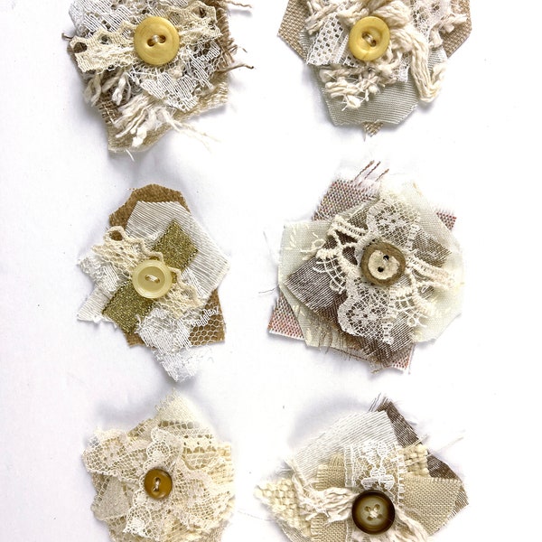 Lace Cluster Embellishments - Beige Junk Journal, Scrapbooking, Collage, Layered Lace, Buttons, Ribbon, Journal & Craft Accessories