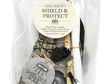 Kit ritual de protección del alma: salvia negra, obsidiana y palo santo (set de viaje).