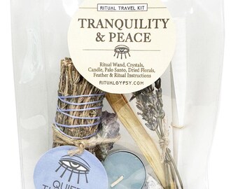 Kit de ritual de paz y tranquilidad: sahumerio de lavanda, celestita, lepidolita, palo santo.