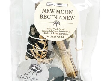 Kit para rituales de luna nueva: Salvia, labradorita, piedra lunar, definición de intenciones.