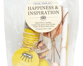 Kit de rituales para la felicidad y la inspiración: cornalina, salvia azul, vela, flores secas.