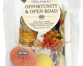 Kit ritual de oportunidad y camino abierto: Yerba Santa, citrino, palo santo, cristales.